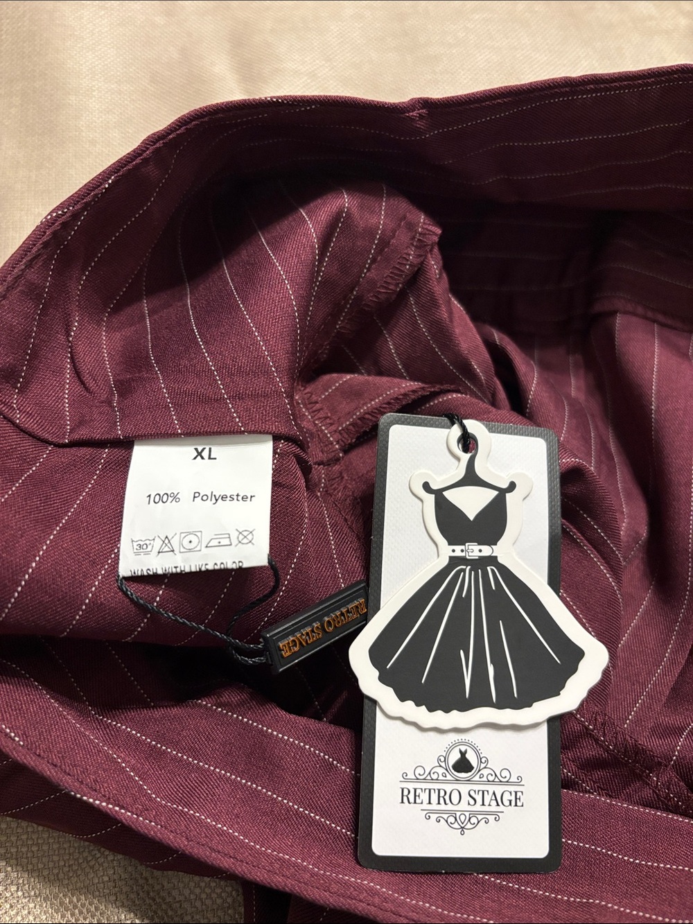 Retro Stage Pinstripe Belted Pleated Skirt - Picture 6 of 6